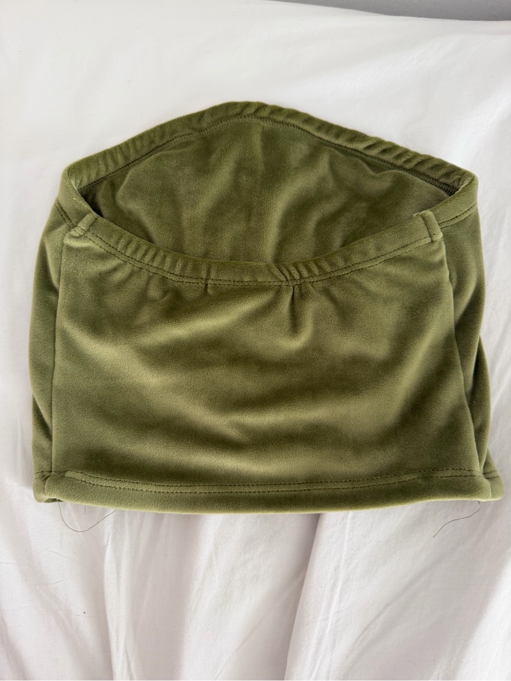 Von Dutch Olive Green Velour Bandeau Crop Top - Picture 3 of 4